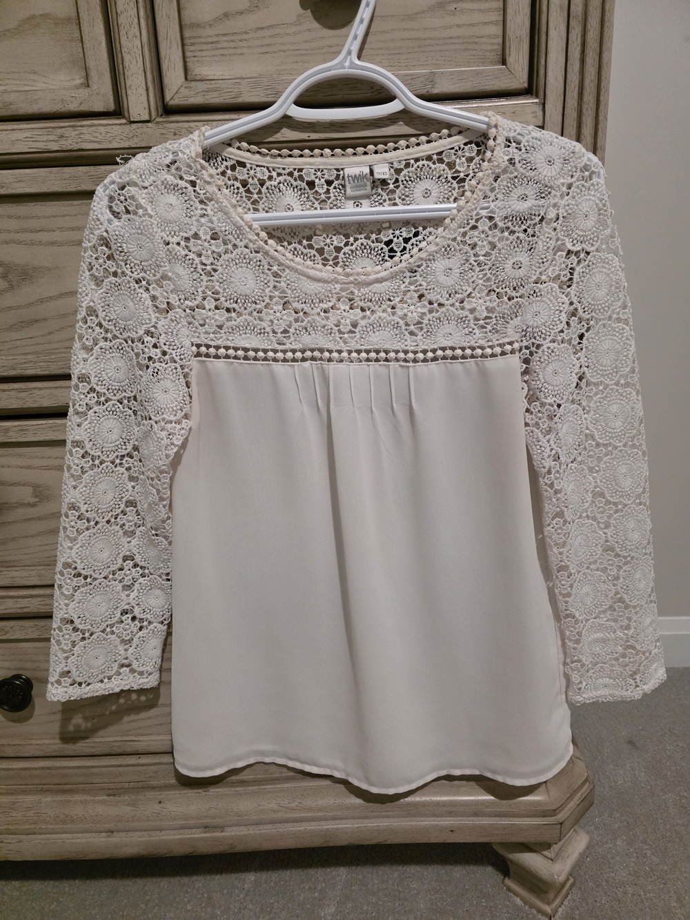twik Off White Crochet Lace Yoke Blouse